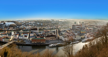 panoramic view to Passau with river Danube in late afternoon