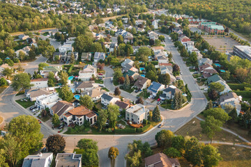 Aerial view of houses and streets in beautiful residential neighbourhood in Montreal, Quebec,...