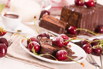Chocolate pound cake with cherries.
