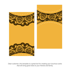 Business card in yellow with Indian brown ornaments for your business.