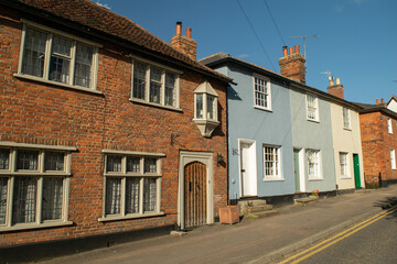 Fototapeta na wymiar Facade of old colorful British terraced houses at Saffron Walden, England
