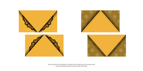 Visiting business card in yellow color with luxurious brown ornament for your business.