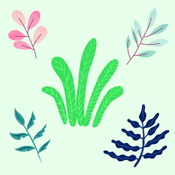 Images with trees, bushes, and plants. Vector illustration in simple flat style, with texture. Growing plants and gardening. Protection and preservation of the environment. Earth Day. 