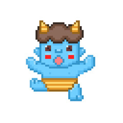 Pixel Illustration of a blue boy damon