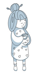 Cute pregnant woman with a cup of coffee or tea. Waiting for baby vector illustration.