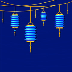 blue chinese traditional lantern on the colored background