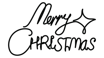 One line Merry Christmas lettering on white background. Congratulations on the New Year holidays. The phrase in vector format. Hand drawing element for winter cards.