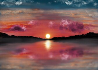Sunset Background Illustration with a Purple Cloud