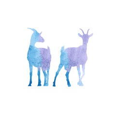 Watercolor silhouette two goats icon isolated on white background. Vector