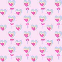 Abstract graphic seamless of rainbow heart and candy are repeating on pink background.Vector beautiful pattern design for decorating , fabric, wrapping, textile, wallpaper, apparel ,tile for Valentine