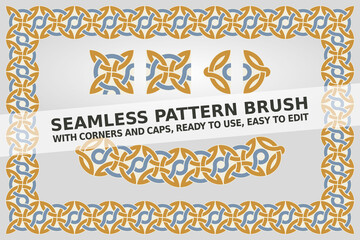 Vintage frame pattern brush - Geometric Circle Ornament - Ready to use Illustrator brush with corners and caps