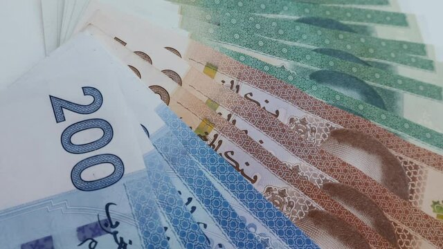 Moroccan Dirham banknotes. Moroccan monetary background footage. Rotating.