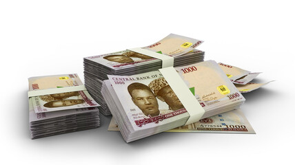 3D Stack of Nigerian Naira notes on white background