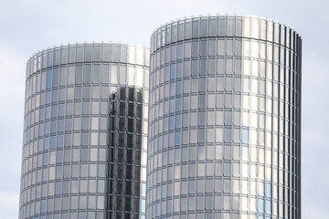 Close-up detail photo shot of modern round type architecture skyscrapers.