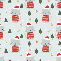 Cute cat in Christmas theme seamless pattern