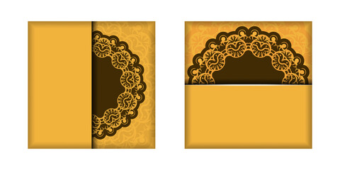 Postcard template in yellow color with a luxurious brown pattern for your congratulations.