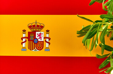 Spanish Flag with olive branch symbol of peace