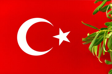 Obraz premium Turkish Flag with olive branch symbol of peace