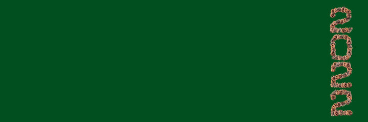 Happy new year 2022. Numbers 2022 with a pinecone texture on an isolated green background. New year's holiday concept; copyspace; banner