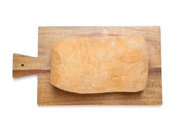Crispy ciabatta isolated on white, top view. Fresh bread