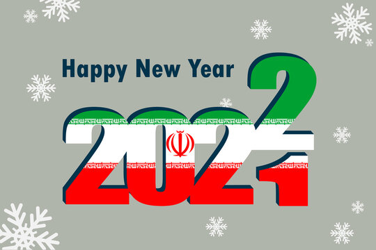 New year's card 2022. Depicted: an element of the flag of Iran, a festive inscription and snowflakes. It can be used as a promotional poster, postcard, flyer, invitation or website.