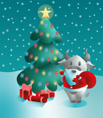 New Year's Bull and Christmas tree