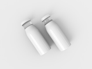 White milk glass bottle Mock-Up. Two bottle Blank Label. 3D Rendered illustration for mockup. 
