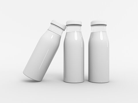 White milk glass bottle Mock-Up. Two bottle Blank Label. 3D Rendered illustration for mockup. 