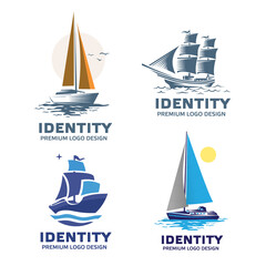 collection of sailing ship sea transportation logo vector