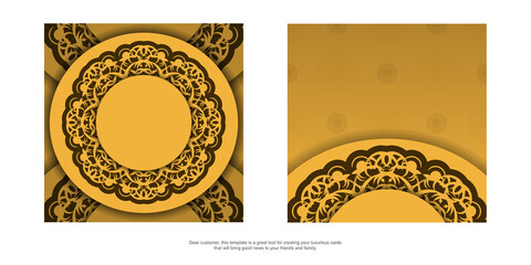 Template Postcard in yellow with vintage brown ornament prepared for typography.