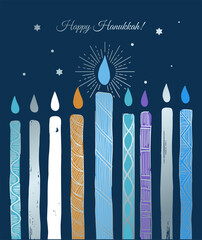 colored bright style poster Happy Hanukkah with candles 