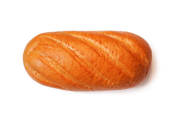 Loaf of bread isolated on white background, top view