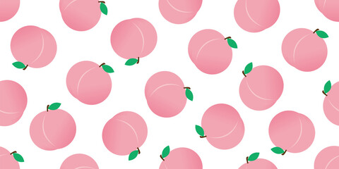 Peach illustration background. Seamless pattern.Vector. 桃のイラストパターン　背景素材