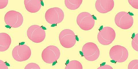 Peach illustration background. Seamless pattern.Vector. 桃のイラストパターン　背景素材