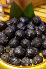 Closeup of black cuttlefish balls for hot pot