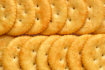 Top View of Round Crackers, Food Background.