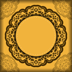 Template Postcard in yellow color with mandala brown ornament for your congratulations.