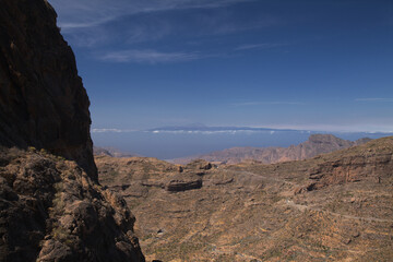 Obraz premium Gran Canaria, landscape of the central part of the island, Las Cumbres, ie The Summits, route on ascent to Risco Chimirique, Tejeda municipality 