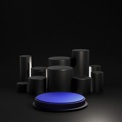 modern podium black and blue 3d rendering for product placement