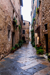 Classic alley in old town Pienza, Tuscany,Italy.