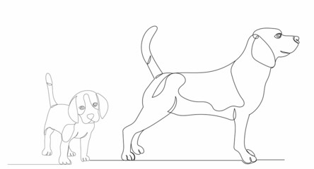 dog and puppy drawing by one continuous line