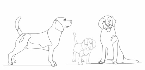 dogs and puppy drawing by one continuous line