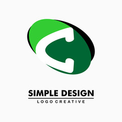 green oval letter c icon with shadow, logo letter c. Abstract business logo icon design template