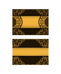 Template Postcard in yellow color with abstract brown ornament for your design.