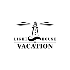 Light House or Harbor Logo. Black Tower Isolated on White Background. Flat Vector Logo Design Template Element.