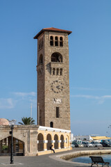 Fototapeta premium The Evangelistria church with its bell tower, in the city of Rhodes, Greece