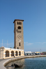 The Evangelistria church with its bell tower, in the city of Rhodes, Greece