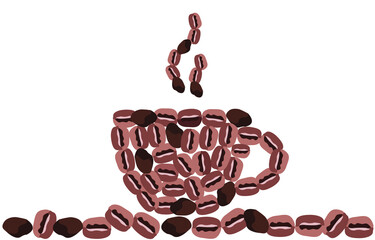 Brown coffee beans background with coffee and free space