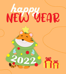 Fototapeta na wymiar happy new year 2022 poster with tiger