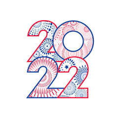 Fototapeta premium Vector Happy New Year 2022 with fireworks isolated on white background.